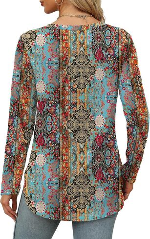 OFEEFAN قمصان الأكمام الطويلة للنساء Crewneck الأساسيات الفضفاضة تونك تونك قمم الزهور الشاطئ العطلات 2025 in Saudi Arabia