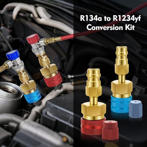 طقم محول R1234yf إلى R134a، قطعتان من الوصلات السريعة للجانب العالي والمنخفض، وموصلات إعادة شحن مبرد تكييف السيارة وتحويل الإخلاء لأنظمة R1234yf وR134a (أحمر وأزرق) in Kuwait