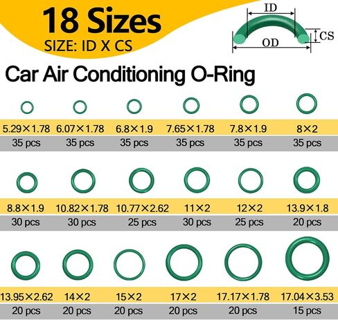 485 PCS Metric AC O Ring Kit - Automotive A/C System Seal Kit Compatible with R12 and R134a Refrigerants for Car AC Compressor, Condenser & Air Conditioning Lines (Green) in Kuwait