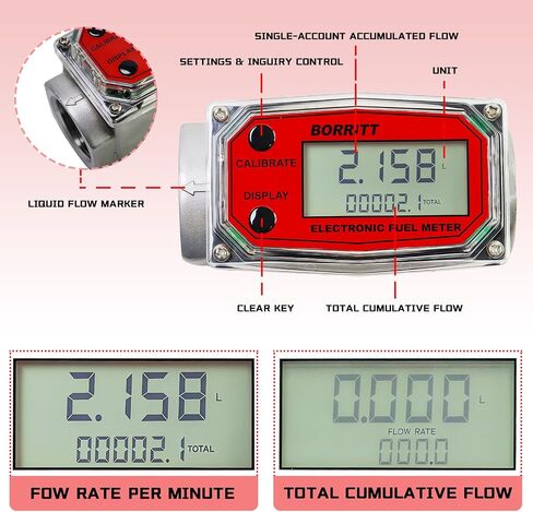 1 "مقياس نقل الوقود الرقمي NPT معدل تدفق 2-35 GPM - شاشة LCD دقيقة وسهلة القراءة قياس بناء عالي التحمل ديزل كيروسين بنزين ماء، زيت - يدعم جالون، QTS، PTS، L، m³ in Kuwait