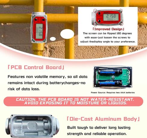 1 "مقياس نقل الوقود الرقمي NPT معدل تدفق 2-35 GPM - شاشة LCD دقيقة وسهلة القراءة قياس بناء عالي التحمل ديزل كيروسين بنزين ماء، زيت - يدعم جالون، QTS، PTS، L، m³ in Kuwait