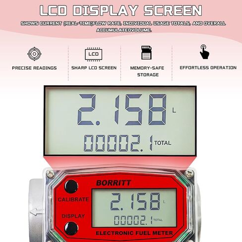 1 "مقياس نقل الوقود الرقمي NPT معدل تدفق 2-35 GPM - شاشة LCD دقيقة وسهلة القراءة قياس بناء عالي التحمل ديزل كيروسين بنزين ماء، زيت - يدعم جالون، QTS، PTS، L، m³ in Kuwait