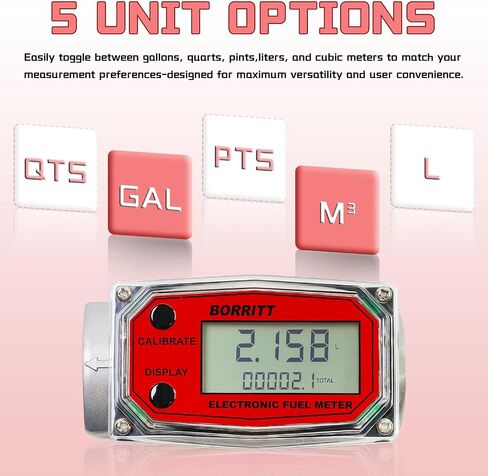 1 "مقياس نقل الوقود الرقمي NPT معدل تدفق 2-35 GPM - شاشة LCD دقيقة وسهلة القراءة قياس بناء عالي التحمل ديزل كيروسين بنزين ماء، زيت - يدعم جالون، QTS، PTS، L، m³ in Kuwait