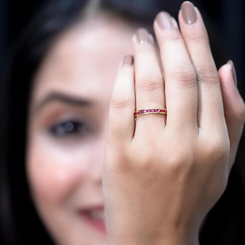 مختبر معتمد نمت Ruby Full Etherity Ring للنساء ، جودة AAAA ، حلقة Ruby القابلة للتكديس - مع مربع المجوهرات in Kuwait