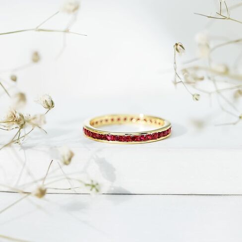 مختبر معتمد نمت Ruby Full Etherity Ring للنساء ، جودة AAAA ، حلقة Ruby القابلة للتكديس - مع مربع المجوهرات in Kuwait