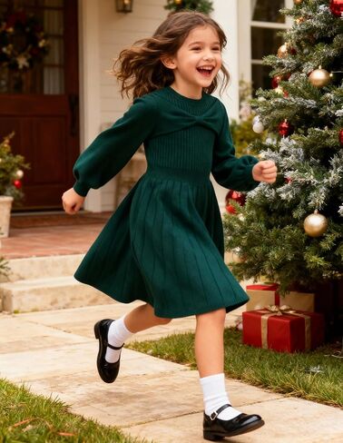 GRACE KARIN Girls Sweater Dress Bow Collar Pleated Skirt 6-14Y Back to School Outfit Knit Fall Winter Dress in Saudi Arabia