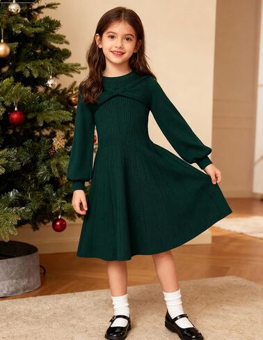 GRACE KARIN Girls Sweater Dress Bow Collar Pleated Skirt 6-14Y Back to School Outfit Knit Fall Winter Dress in Saudi Arabia