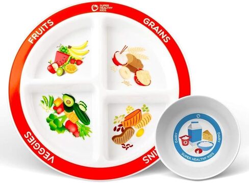 Health Beet MyPlate Portion Control Plate with Dairy Bowl - 4 Divided Sections for Fruit Grains Veggies Proteins – Dishwasher & Microwave Safe Sectioned Plates for Health Education - (Set of 1 each) in Saudi Arabia