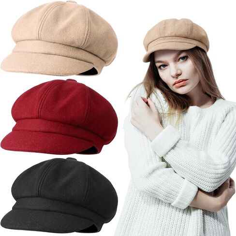 3 Pieces Newsboy Cap Adjustable Visor Beret Soft 8 Panel Vintage Cabbie Hat Octagonal Cap in Saudi Arabia