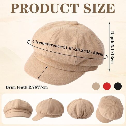 3 Pieces Newsboy Cap Adjustable Visor Beret Soft 8 Panel Vintage Cabbie Hat Octagonal Cap in Saudi Arabia