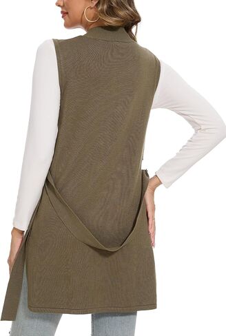 Beautiful Nomad Sleeveless Cardigans for Women Long Sweater Vest Jacket Ribbed Outerwear Coat with Pockets in Kuwait