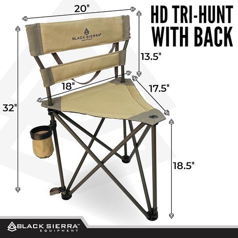 Black Sierra XL Tripod Hunting Blind Stool, Foldable Tripod Seat w/Steel Frame Supports 300 Lbs, Heavy Duty Fishing Chair Features Cup-Holder & Carry Shoulder Strap, for Camping, Hiking, Fishing in Kuwait