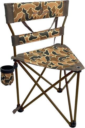 Black Sierra HD Tri-Hunt with Back Hunting Stool, Foldable Tripod Seat w/Steel Frame Supports 300 Lbs, Heavy Duty Fishing Chair Features Cup-Holder & Carry Shoulder Strap, for Camping in Kuwait