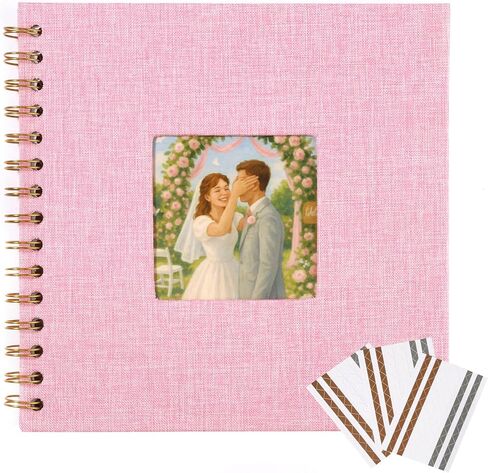 Beige Linen Hardcover Scrapbook, 7x7 Inch Photo Album with 40 White Pages + Corner Stickers, DIY Memory Book for Wedding, Baby, Travel Keepsakes in Saudi Arabia