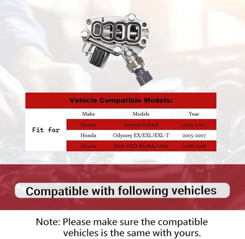 VTEC Solenoid Spool Valve with Gasket Compatible with Honda Accord Hybrid, Odyssey, 2005-2007, Pilot 2006-2008 Direct Solenoid Valve Replacement OE Number 15810-RKB-J01 in Kuwait