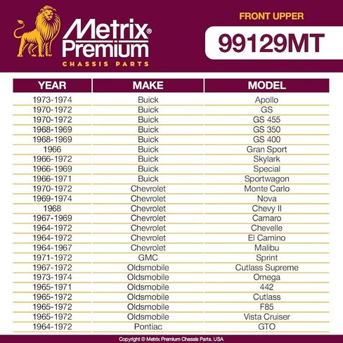 Metrix Premium Chassis Parts - 2 PC Front Upper Control Arm Shaft Kit Fits 73-74 Buick Apollo, 70-72 GS, 69-74 Chevrolet Nova, 73 Oldsmobile Omega, 64-70 Pontiac Tempest, K5250, Made in Europe in Saudi Arabia