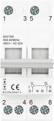 مفتاح نقل يدوي EA219G، حامل سكة DIN ثنائي القطب، AC400V 50/60 هرتز، قاطع دائرة معياري مع عزل مزدوج للطاقة، معتمد من IEC/EN 60947-3 (63A) in Saudi Arabia