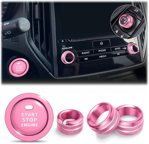 for 2019-2024 Subaru Forester Accessories & 2018-2023 Crosstrek & Impreza, 5-Pieces Aluminum Alloy Knob Covers Trim Set (Pink) Fits Push Start, Volume & Rearview Mirror in Saudi Arabia
