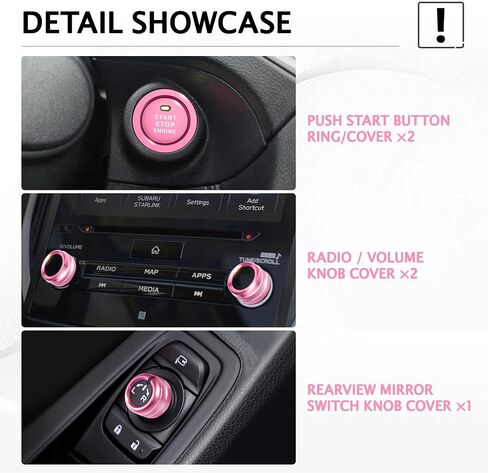 for 2019-2024 Subaru Forester Accessories & 2018-2023 Crosstrek & Impreza, 5-Pieces Aluminum Alloy Knob Covers Trim Set (Pink) Fits Push Start, Volume & Rearview Mirror in Saudi Arabia