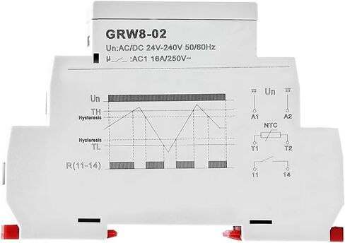 1 قطعة GRW8-01/02 Din السكك الحديدية مراقبة درجة الحرارة التتابع 16A واسعة النطاق الجهد التيار المتناوب/DC24-240V مع مستشعر مقاوم للماء (GRW8-02 1 متر الاستشعار) in Kuwait