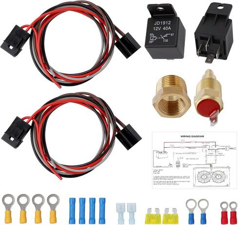 المزدوج مشعاع كهربي مروحة التتابع عدة 12 فولت 40AMP الكهربائية مروحة التبريد الأسلاك عدة ترموستات التبديل 185 على 175 قبالة in Kuwait