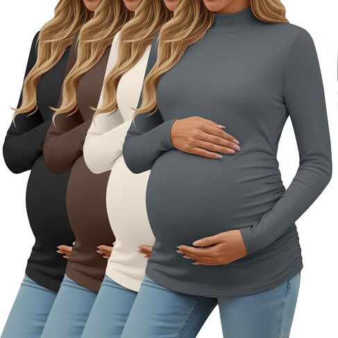 Riyiper 4 Pack قمصان الأمومة النسائية ، والأكمام الطويلة الحمل تتصدر الجانبين الحوامل المحملات ماما وهمية يتيح in Saudi Arabia