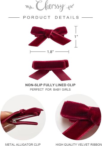 Velvet Mini Bows for Baby Girls, 20pcs Boutique Tiny Baby Hair Clips, Fully Lined Hair Barrettes Alligators for Infants Toddlers Fine Hair by Cherssy in Saudi Arabia