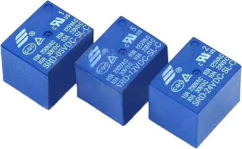 SRD 5-Pin Power Relay، 10 حزم، غلاف أزرق، تصنيف 10A 250VAC، خيارات جهد متعددة 3V-24V DC، مكون إلكتروني لمشاريع الدوائر (24VDC SRD-24VDC-SL-C) in Kuwait