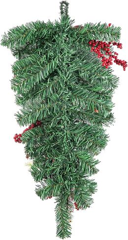 Glitzhome Christmas Teardrop غنيمة 28 بوصة حمراء الرمان التوت والورقة المقدسة ديكور الباب الأمامي ، والمساحات الخضراء في الخارج في الهواء الطلق مع خاتم الروطان للربح ، والشرفة ، وديكور معلق احتفالي in Kuwait