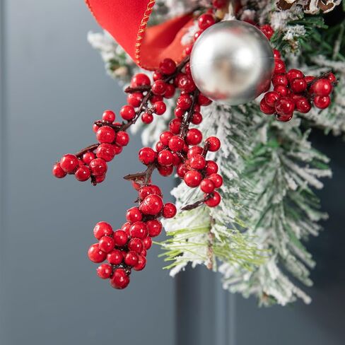 Glitzhome Christmas Teardrop غنيمة 28 بوصة حمراء الرمان التوت والورقة المقدسة ديكور الباب الأمامي ، والمساحات الخضراء في الخارج في الهواء الطلق مع خاتم الروطان للربح ، والشرفة ، وديكور معلق احتفالي in Kuwait