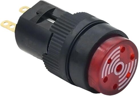 16mm Buzzer with Light, Loud, Continuous, high Pitch, Round, Rectangular, 12V, 24V(Rectangular red Light 12V) in Kuwait