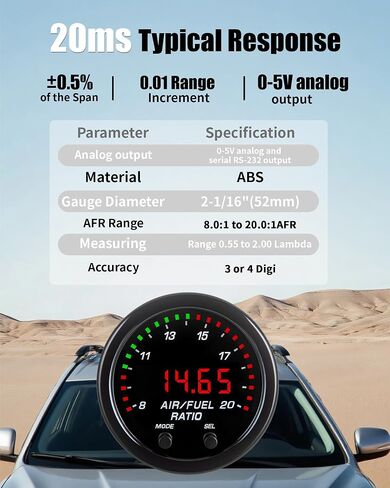مجموعة قياس AFR لنسبة الهواء/الوقود من UEGO عريضة النطاق 0-5 فولت مخرج تناظري مع مستشعر LSU 4.9 O2 شاشة LED رقمية مقياس AFR/Lambda 52 مم (2-1/16 بوصة) in Kuwait