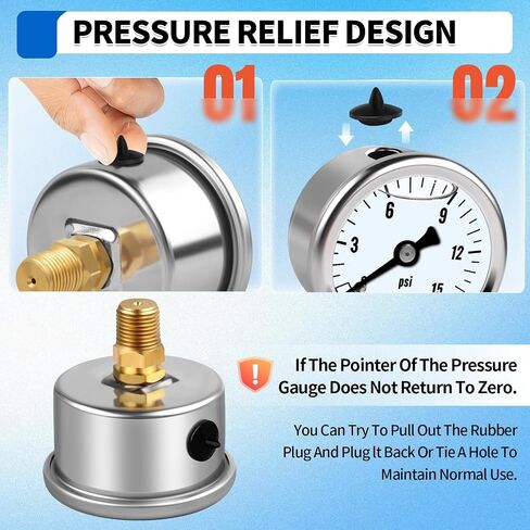 Boltigen Fuel Pressure Gauge, 1/8'' NPT Inline Fuel Pressure Guage Kit with 3/8'' Barb, Stainless Steel, 0-15Psi Glycerin Filled, Center Back Mount (Black) in Saudi Arabia
