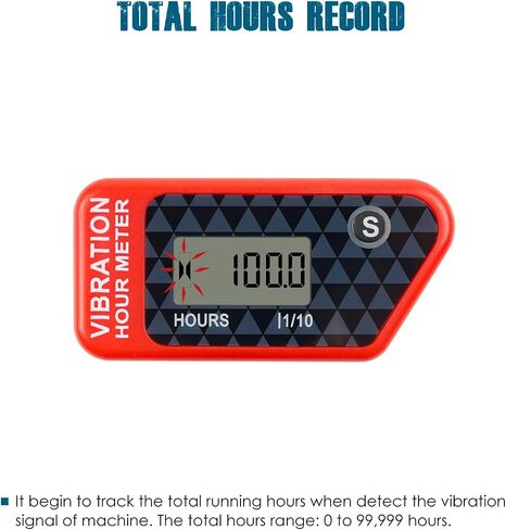 Runleader RL-HM016L Digital Vibration Activated Hour Meter, Cordless Design for Gasoline Diesel AC/DC Powered Equipment.(Red) in Kuwait