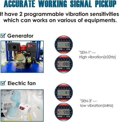 Runleader RL-HM016L Digital Vibration Activated Hour Meter, Cordless Design for Gasoline Diesel AC/DC Powered Equipment.(Red) in Kuwait
