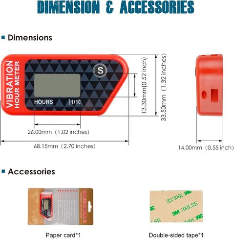 Runleader RL-HM016L Digital Vibration Activated Hour Meter, Cordless Design for Gasoline Diesel AC/DC Powered Equipment.(Red) in Kuwait