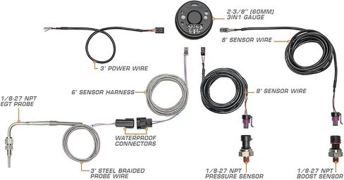 مجموعة أدوات قياس التعزيز GlowShift 3in1 التناظرية 60 رطل لكل بوصة مربعة مع درجة حرارة غاز العادم الرقمية 2200 فهرنهايت EGT وقراءات ضغط 150 رطل لكل بوصة مربعة - 10 ألوان LED قابلة للاختيار - قرص أبيض - عدسة شفافة - 2-3/8 بوصة 60 مم in Kuwait