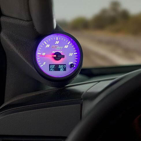 مجموعة أدوات قياس التعزيز GlowShift 3in1 التناظرية 60 رطل لكل بوصة مربعة مع درجة حرارة غاز العادم الرقمية 2200 فهرنهايت EGT وقراءات ضغط 150 رطل لكل بوصة مربعة - 10 ألوان LED قابلة للاختيار - قرص أبيض - عدسة شفافة - 2-3/8 بوصة 60 مم in Kuwait