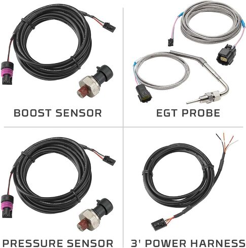 مجموعة أدوات قياس التعزيز GlowShift 3in1 التناظرية 60 رطل لكل بوصة مربعة مع درجة حرارة غاز العادم الرقمية 2200 فهرنهايت EGT وقراءات ضغط 150 رطل لكل بوصة مربعة - 10 ألوان LED قابلة للاختيار - قرص أبيض - عدسة شفافة - 2-3/8 بوصة 60 مم in Kuwait