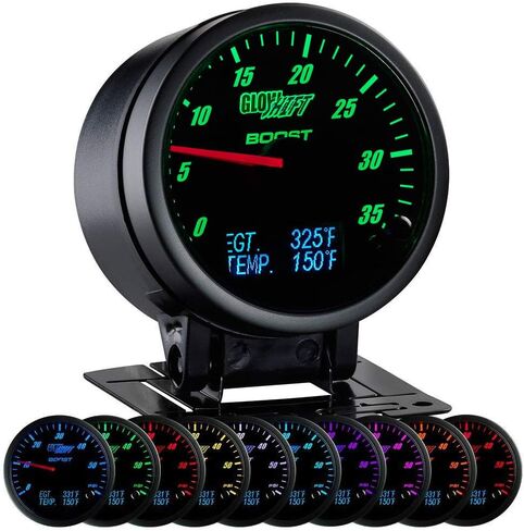 مجموعة أدوات قياس التعزيز GlowShift 3in1 التناظرية 35 رطل لكل بوصة مع مقياس رقمي 2200 فهرنهايت درجة حرارة غاز العادم EGT وقراءات درجة الحرارة 300 فهرنهايت - 10 ألوان LED قابلة للاختيار - قرص أسود - عدسة شفافة - 2-3/8 بوصة 60 مم in Saudi Arabia