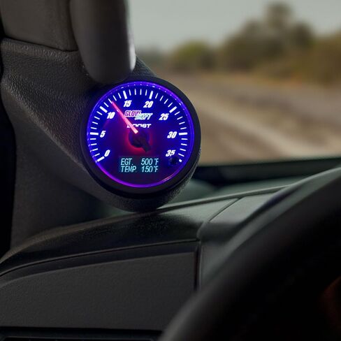 مجموعة أدوات قياس التعزيز GlowShift 3in1 التناظرية 35 رطل لكل بوصة مع مقياس رقمي 2200 فهرنهايت درجة حرارة غاز العادم EGT وقراءات درجة الحرارة 300 فهرنهايت - 10 ألوان LED قابلة للاختيار - قرص أسود - عدسة شفافة - 2-3/8 بوصة 60 مم in Saudi Arabia