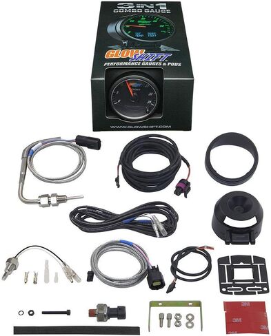مجموعة أدوات قياس التعزيز GlowShift 3in1 التناظرية 35 رطل لكل بوصة مع مقياس رقمي 2200 فهرنهايت درجة حرارة غاز العادم EGT وقراءات درجة الحرارة 300 فهرنهايت - 10 ألوان LED قابلة للاختيار - قرص أسود - عدسة شفافة - 2-3/8 بوصة 60 مم in Saudi Arabia