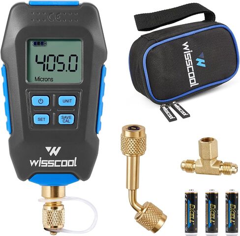 مقياس فراغ رقمي ميكرون، جهاز قياس الضغط الرقمي HVAC، شاشة LCD، إشعار إنذار، تعويض درجة الحرارة، 7/16 بوصة - 20 UNF، وصلة تمديد SAE 1/4 بوصة - أزرق (4 وحدات) in Kuwait