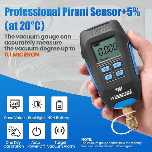 مقياس فراغ رقمي ميكرون، جهاز قياس الضغط الرقمي HVAC، شاشة LCD، إشعار إنذار، تعويض درجة الحرارة، 7/16 بوصة - 20 UNF، وصلة تمديد SAE 1/4 بوصة - أزرق (4 وحدات) in Kuwait