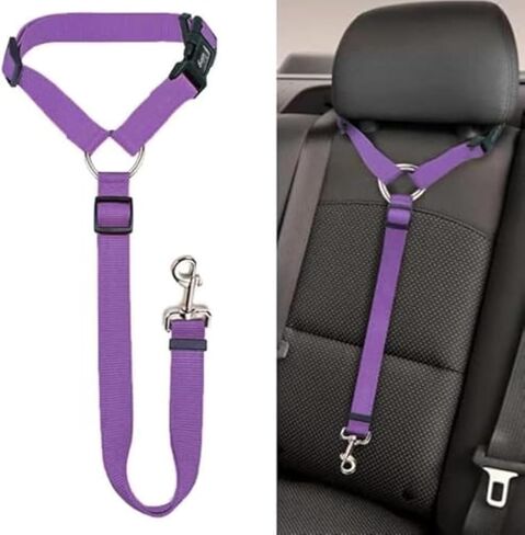 Dog Seat Belt for Vehicle Safety – 15.7~21.7 Inches Adjustable Pet Car Tether Leash for Dogs, Secure Seatbelt Buckle - Purple in Saudi Arabia