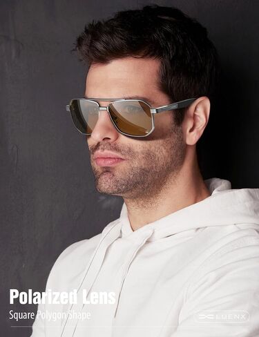 LUENX Men's Aviator Sunglasses Polarized Square Polygon Retro Shades UV 400 Protection in Saudi Arabia