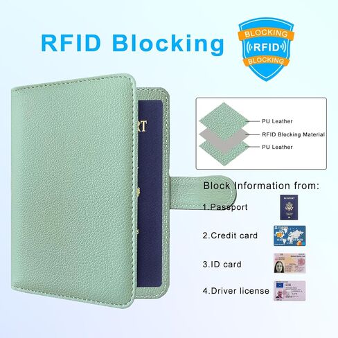 تغطية حامل جواز السفر محفظة RFID حظر البطاقة الجلدية ملحقات السفر للنساء الرجال ، الأخضر in Saudi Arabia