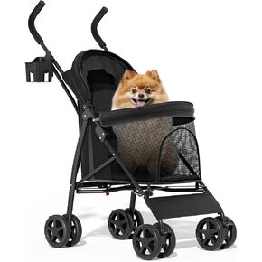 MoNiBloom 4 Wheels Pet Stroller, Easy-Fold Puppy Cage Jogger Stroller with Sun Cover, Pad and Rear Storage Bag, Breathable and Visible Mesh for Small/Medium Pets up to 22 lbs, Pink in Kuwait