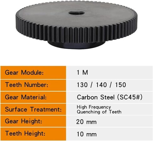 Gear 1M-130T/140T/150T/110Teeth SC45#Carbon Steel Teeth Wheel Bore Size 8/10/12mm 1Pcs(1M130T - Bore 10 mm) in Saudi Arabia