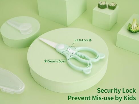 مقص سيراميك لتقطيع طعام الأطفال، مقصات تغذية صحية وآمنة للأطفال خالية من مادة BPA مع غطاء شفرة واقٍ وحقيبة سفر محمولة - وردي/رمادي in Saudi Arabia
